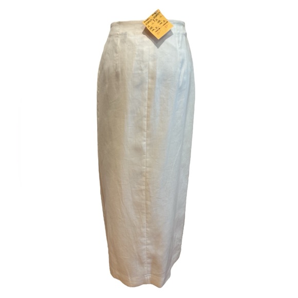 NWT 80s A+ELLEN LINEN CREAM MINIMALIST WRAP MIDI SKIRT EFFORTLESS LUXURY SZ 10 - Picture 7 of 11